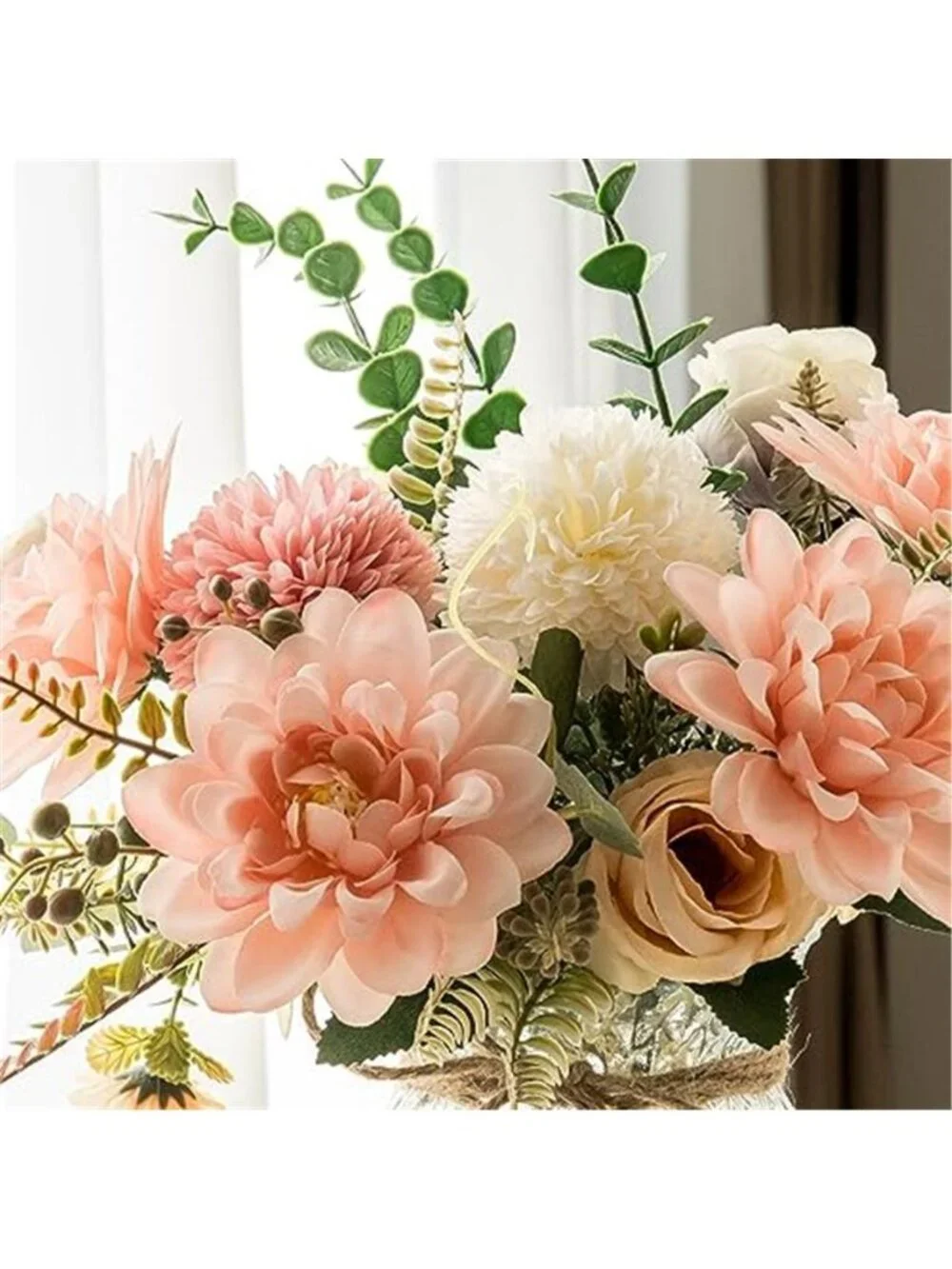 Artificial Flowers With Vase Pink Silk Roses Hydrangea Dahlia Table Centerpiece